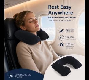 Portable U Shape Inflatable Travel Pillow Adjustable Travel Inflatable Neck Pillow Air Cushion for Airplanes Traveling