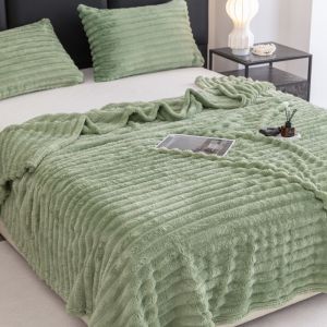 Dansunreve Chăn Mềm Giả lông thỏ chăn sang trọng sọc màu trơn Chăn Ấm Sofa Chăn ngủ văn phòng Mùa Xuân/Mùa Hè/Mùa Thu/Mùa Đông Chăn Đơn/Nữ Hoàng/Vua