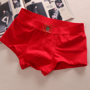 Low Waist Cotton Boxer Shorts Mens Underwear Lucky Year Celebration Red Color Sport Style U Design Comfortable Cotton Fabric
