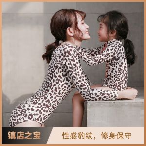 Childrens One-Piece Swimsuit Long Sleeve Quick Dry Thermal Spring Girl Swimwear Parent-Child Swimming Suit Mother-Daughter