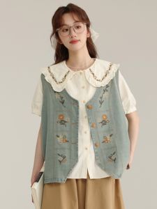Embroidered Vintage Denim Jacket for Women Summer New Arrival High-End Fashionable Overalls with Plant Florals Pattern