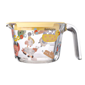 Kawasimaya Glass Measuring Cup with Handle And Lid Food Grade Heat Resistant Kitchen Egg Beating Cup Baking Cooking Utensil