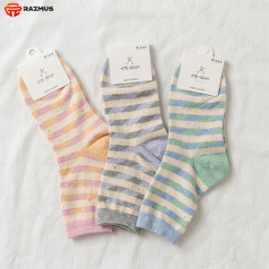 KS-014 Korean Style Striped Crew Socks Cute Pastel Knitted Cotton Socks Cozy Colorful Mid-Calf Socks