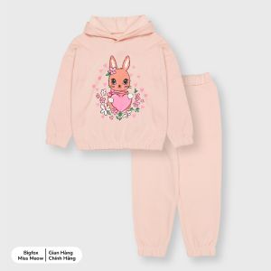 Quần áo bé gái Bigfox Miss Meow thu đông size đại bộ nỉ bông cho bé gái họa tiết thỏ trái tim size trẻ em 34 11 tuổi