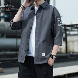 Shirt Mens Summer Thin Section Three-quarter Sleeve Jacket Casual Versatile Loose Tooling Shirt Ruffian Handsome Trend Top Clothes