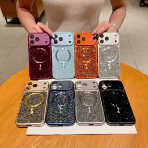 for Magsafe Glitter Diamond Phone Case for iPhone 18 17 Pro Max 18Pro Shockproof Lens Protection Wireless Charge Magnetic Cover