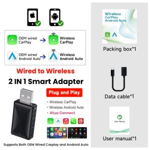 2 in 1 AI Box Mini Adapter Wired to Wireless Carplay&Android Auto Compatible with 99% of Cars Plug and Play WiFi Smart Dongle