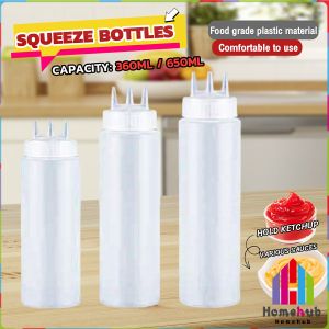 HB Salad Dressing Bottle Squeeze Bottle with Scale Squeeze Plastic Seasoning Bottle Jam Bottle 3 Hole Condiment Cover Squeeze Bottles