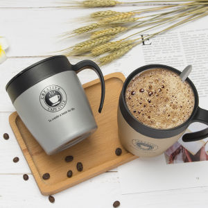 แก้วกาแฟสแตนเลสสไตล์เกาหลี แก้วน้ำสำหรับทำงาน แก้วน้ำสแตนเลสสำหรับผู้ชายและผู้หญิง แก้วน้ำแบบเรียบง่ายสำหรับคู่รัก แก้วน้ำแบบมีช้อน