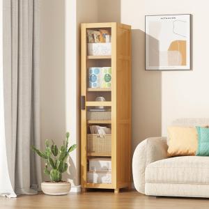 Narrow Home Use Storage Cabinet Floor Mounted Gap Filler Kitchen Utensils Organizer Pull Cart Original Wood Style Bookcase