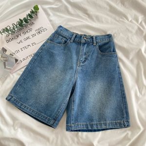 Quần Short Denim Cạp Cao Ống Rộng Cạp Chun Cho Nữ Mùa Hè 2025 Quần Ống Rộng Cạp Cao Cạp Chun Rộng Rãi Cho Nữ