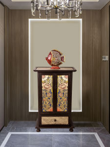 Southeast Asian Style Solid Wood Gold Leaf Lotus Decorative Cabinet Vintage Living Room Entrance Hall Partition Storage Cabinet