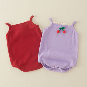 ชุดเดรสแขนสั้นผ้าฝ้ายลายเบอร์รี่สำหรับเด็กผู้หญิง เดรสทรงเอคอตุ๊กตา ช่วงหน้าร้อน ชุดคลุมศีรษะแบบสามเหลี่ยมสำหรับเด็กแรกเกิด