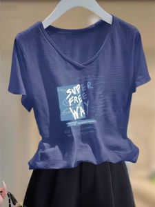 V.C.I | Design Sense Printed V-Neck T-Shirt Bamboo Stripe Ice Silk