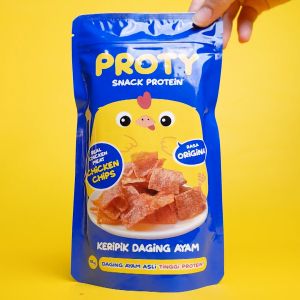 PROTY Chicken Chips Ori(6 pcs)+Pedas(6 pcs) Snack Camilan Tinggi Protein Ayam - Keripik Daging Ayam Asli Krispi 18 gr