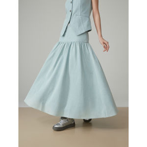 XIAODADEHUA | Light Blue Washed Denim Sleeveless Jacket Set