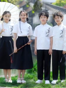 เสื้อผ้าการแสดงแบบจีนใหม่สำหรับเด็ก ชุดการแสดงอ่านบทกวีสไตล์โบราณ ชุดโรงเรียน ชุดร้องเพลง ชุดนักเรียนมัธยมต้นและมัธยมปลาย