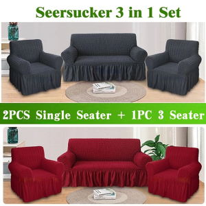Thicken Seersucker Sofa Cover Set of 2pcs 1seater and 1pc 3 Seater Sofa Cover With Skirt