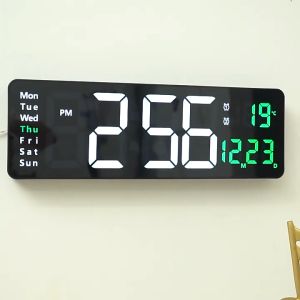 Large Digital Wall Clock Temp Date Week Display Remote Control Power Off Memory Table Clock Wall-mounted Dual Alarms LED