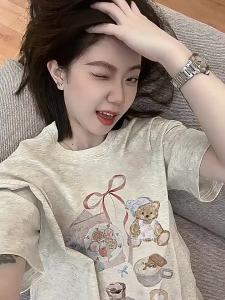 SUSHOUWANGE | Áo Thun Cotton In Hình Gấu Đáng Yêu