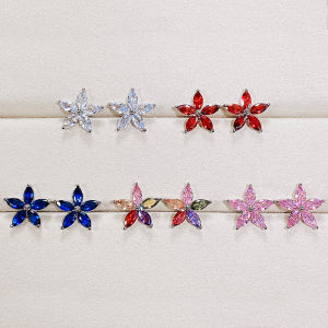 Huitan Delicate Flower Stud Earrings with Shiny CZ 5 Colors Available Fancy Earring Accessories for Women Statement Jewelry Gift