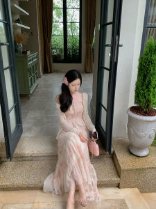 ZNG SHOP Gentle Floral Print High Waist Wrap Chest Strapless Long Dress Womens Sweet Style Spring Summer Autumn Polyester A-Line Gown