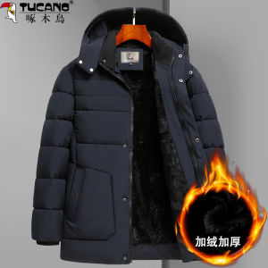 Playboy Mens Thickened Fleece Lined Cotton Jacket Mid-Length Warm Winter Coat for Middle-Aged And Elderly 50s 60s Casual Fashion