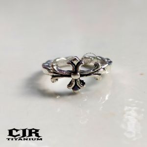 CH IRIS FLOWER CROSS RING/CINCIN SALIB/CINCIN COMPAS/CINCIN LOGAM SILVER PRIA WANITA-CJR TITANIUM