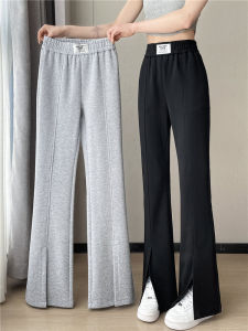 กางเกงขากว้างเอวสูงทรงตรงสำหรับผู้หญิง ฤดูใบไม้ผลิและฤดูใบไม้ร่วง กางเกงขายาวทรงหลวมสบาย ๆ ไซส์ใหญ่ กางเกงขายาวทรงกระบอกเล็ก