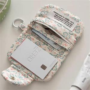 Cute Flower Multi-Layer Card Holder Small  Canvas Coin Purse Button Zipper Soft Body Bag Womens Miniature