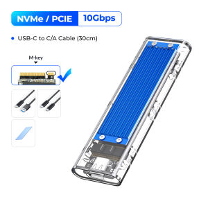 ORICO | ORICO M2 SSD Case NVME SSD Enclosure Tool Free 10Gbps M.2 to USB Type C Transparent External Adapter Support UASP Trim for PCI-E