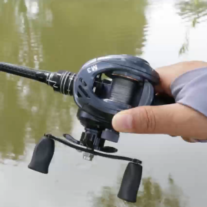 HAIYI FISHING คันเบ็ดสำหรับแข่งขันสีดำล้วนใหม่ พร้อมถ้วยลวดโลหะกลวง แป้นเกียร์โลหะทองเหลือง ชุดเบรกแม่เหล็ก 15 สปีด