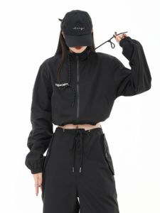 Retro American Black Motorcycle Jacket Zipper Short Top Womens Fashionable Sunscreen Coat Spring Autumn Street Style Loose Fit