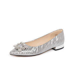 Reemoor | French Pointed Toe Flats with Crystal and Square Buckle Bridal Shoe
