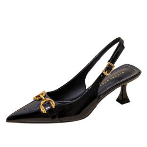 Black Patent Leather Sandals Womens Thin Heel Commuter High Heels Spring Summer Fashionable Business Low Block Heel Shoes