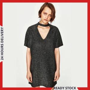 CFBOUTIQUE Euro Inspired Style Woman Summer Choker V Neck Lurex Dress