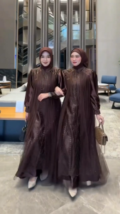 Dress Velvet Mix Brukat plus Tile Syari Baju Kondangan Terbaru Gamis Pesta Elegan Hijau Botol Maxi