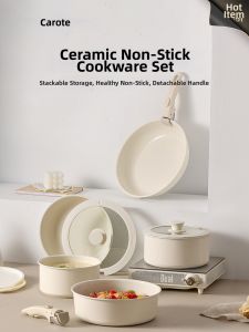 CAROTE | Non-Stick Ceramic Pot Detachable Handle Universal Use Frying Pot Cooking Pot Set
