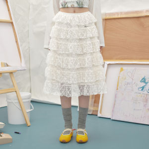 Unifree | White Lace Maxi Skirt with Layered Ruffles