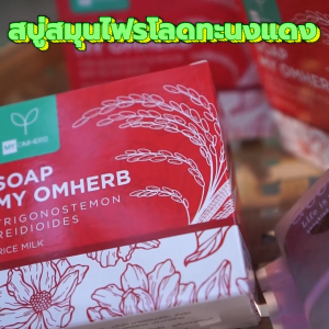 สบู่โลดทะนงแดงกลิ่นน้ำนมข้าว ขนาด 80 กรัม - MY OMHERB TRIGONOSTEMON REIDIOIDES HERBAL SOAP