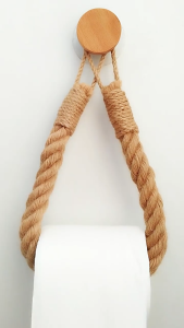 Elegant Wood and Rope Wall-Mounted Dual-Functional Towel & Toilet Paper Holder