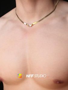 สร้อยคอ NFF ชุบทอง 18K โซ่รูปไข่มุก โซ่กระดูกงูแบน เครื่องประดับแฟชั่น จี้รูปหัวเข็มขัด สร้อยคอแบบเรียบง่ายสำหรับทุกวัย