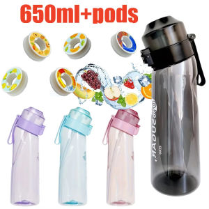 1pc 650ml Flavored Water Bottle with Random 5 Flavour Pods Air Water Bottle Frosted Black Air Camping Sport Fitness Cup