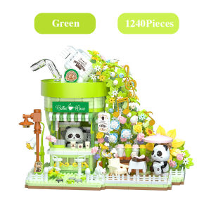 CONUSEA | Panda House Building Blocks Milk Tea Coffee Shop Street View Assambly Brick Model Desktop Decoration Toy Birthday Christmas Gift