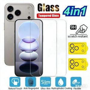 4in1 HD Screen Protectors+2Pcs Camera Lens Film Compatible with for iPhone 11 12 13 14 15 16 17 Pro Max 15 14Plus XR XS Glass