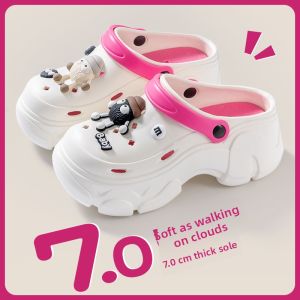 MONLEYTA | Summer 2024 Womens Coal Ball Hole Slippers Thick Bottom Platform Sandals Anti-Slip Toe Covering Clog Shoes Beach Slippers