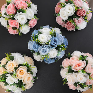 Artificial Silk Rose Flower Ball Bouquet Wedding Centerpiece Party Table Decor Realistic Fake Floral Arrangement for Home Bi