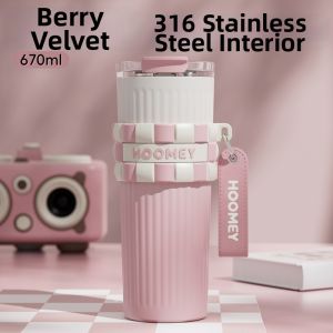 HOOMEY | Aesthetic Double-Drink Coffee Ice Mug Female New Design Ceramic Lined Insulated Cup