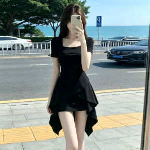 LIRUSHAN | French Black Hepburn Style Summer Waist-Shaping Short Dress