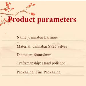 Good Luck and Fortune Earrings Earrings Decoration Auspicious Fortune Chinese Classical Aesthetics Cinnabar Sterling Silver Imperial Sand Earrings Earrings Sophistication